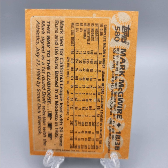 Mark McGwire 1988 All Star Rookie Topps Baseball Card #580 - Picture 2 of 6